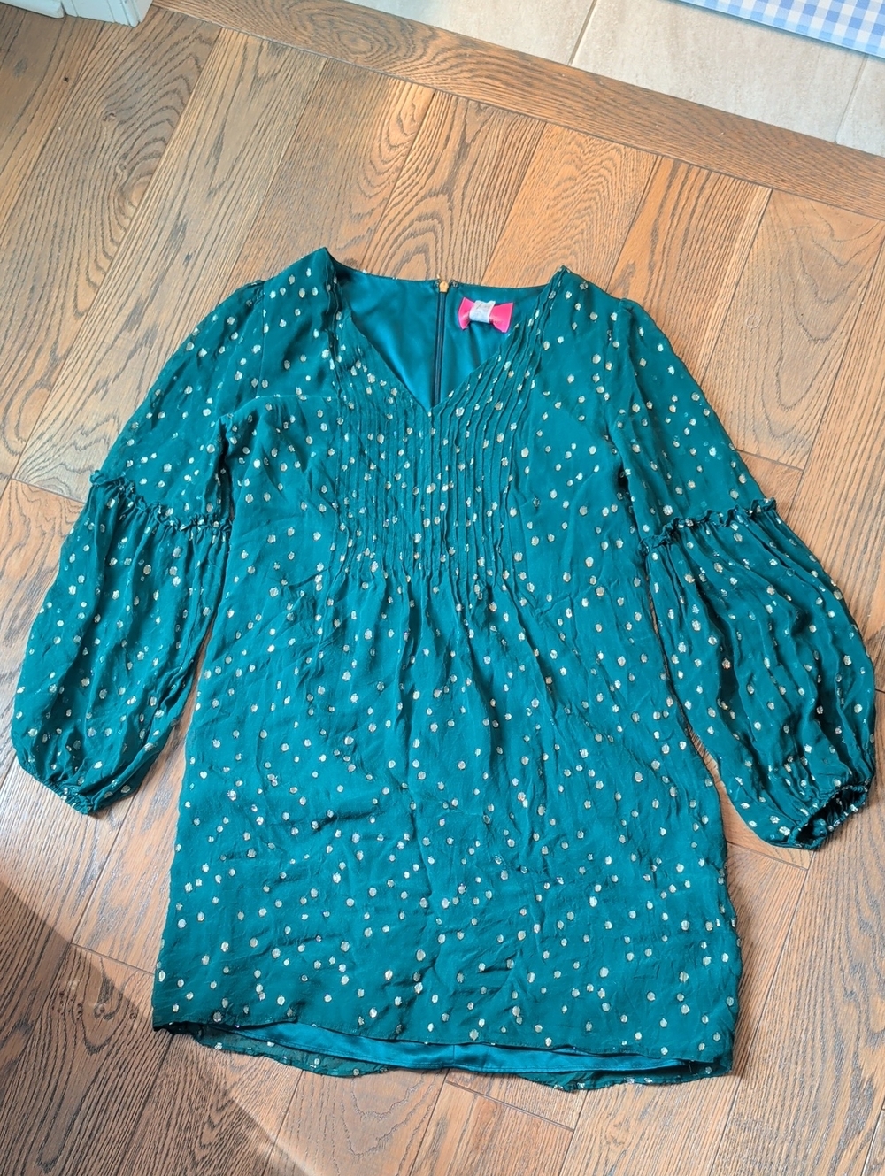 Lilly Pulitzer Green V-Neck Dress with Gold Dot Print